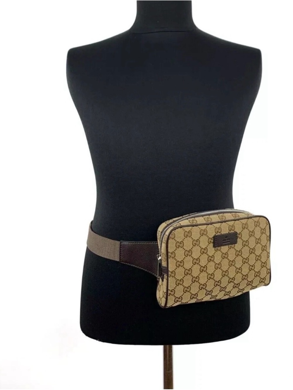 Gucci Beige Monogram Canvas Belt Bag with Brown Trim - Picture 2 of 13